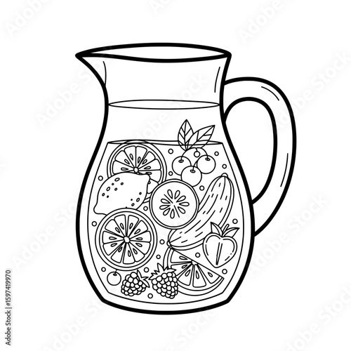 Line drawing of a glass pitcher of fruit infused water