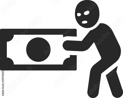 Masked thief icon stealing banknote showing financial theft, robbery, and economic crime
