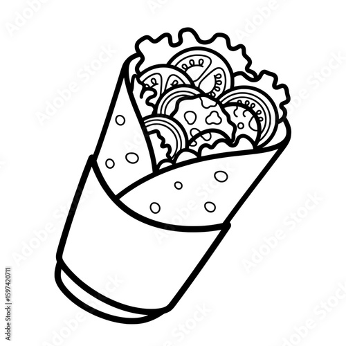 Tortilla wrap with fresh vegetable filling for lunch or snack