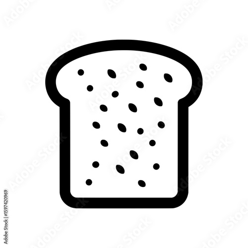 Black outline of a loaf of bread with seeds on a transparent background