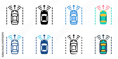 Lane Tracking Assist icon set multiple style collection 
