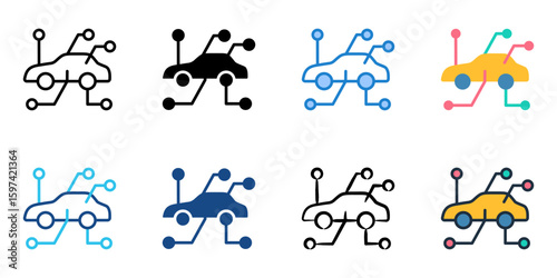 Car diagram icon set multiple style collection 
