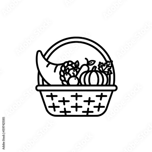 Line art basket with assorted vegetables for healthy eating