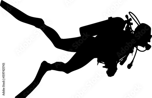 Man scuba diving underwater silhouette vector