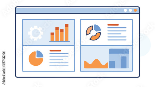 Dashboard interface displaying charts graphs and data visualizations within a light blue window frame