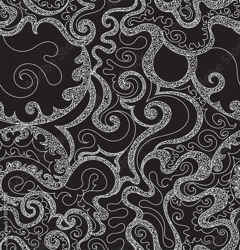Decorative hand drawn vector seamless pattern with beautiful figured ornament