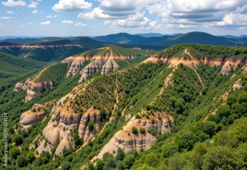 karst hills formed by dissolution of limestone under rainwater green mounds steep slopes natural erosion chemical weather