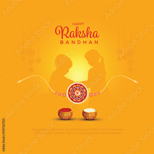 Indian festival happy Raksha Bandhan greeting card. Creative vector illustration design. Brother and sister bonding celebration.