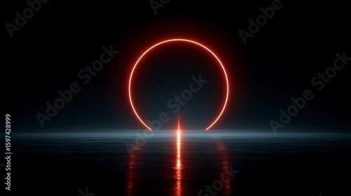 Wallpaper Mural Neon orange ring glowing over dark water surface with reflection and starry sky Torontodigital.ca