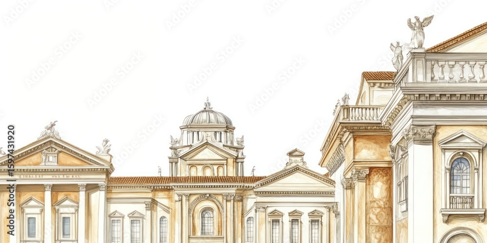 Fototapeta premium Renaissance architecture drawing buildings vintage.