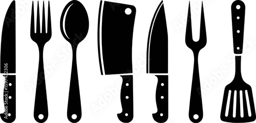 Kitchen Utensils Collection Black Silhouettes cutlery knife