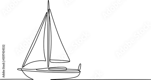 Single line drawing of a sailboat with sails sailing water