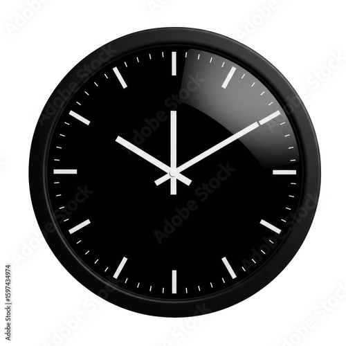 Modern black wall clock displaying time with minimalist design against a plain background Free Download Modern black wall clock displaying time with minimalist design against a plain background - GFXLoad