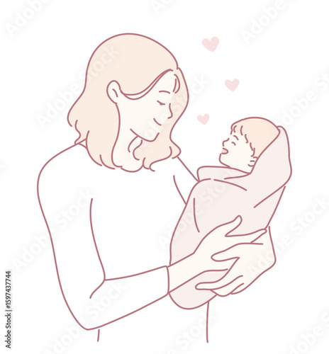 A beautifully tender moment shared between a loving parent and their precious newborn, filled with love and affection