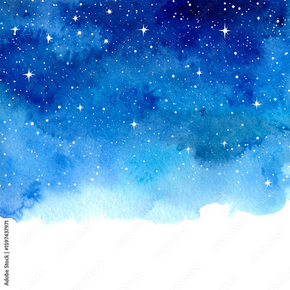 Obraz premium A festive blue winter night sky with falling snowflakes, starry light, and a cold holiday design