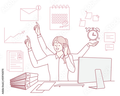 A skilled multitasking office worker efficiently and effectively managing various tasks and responsibilities daily