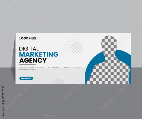 Modern Digital Marketing Agency Banner Template – Professional Business Promotion, Blue and White Corporate Web Banner, Editable Vector Design