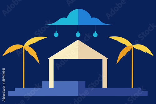 Tropical oasis with cloud and hanging lights