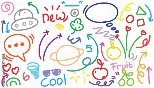 hand drawn colorful doodle vector set, love, Natural , star, cloud, weather, rainbow, flower, bubble, heart and creative design vector collection.