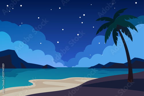 Serene tropical beach under a starry night sky