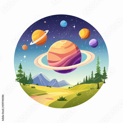 Majestic cosmic landscape with planets