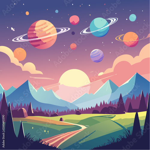 Majestic cosmic landscape with planets