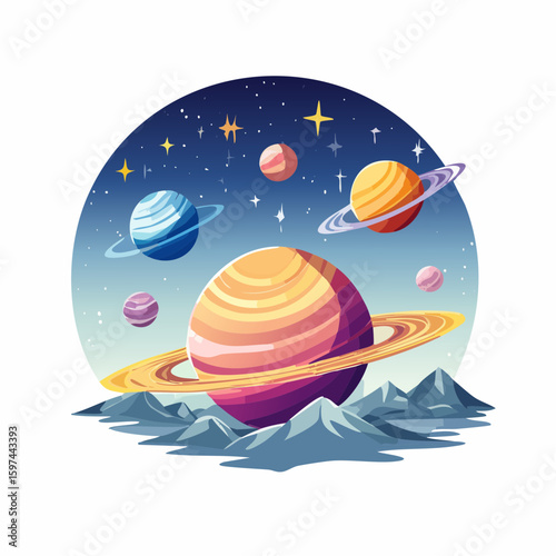 Majestic cosmic landscape with planets