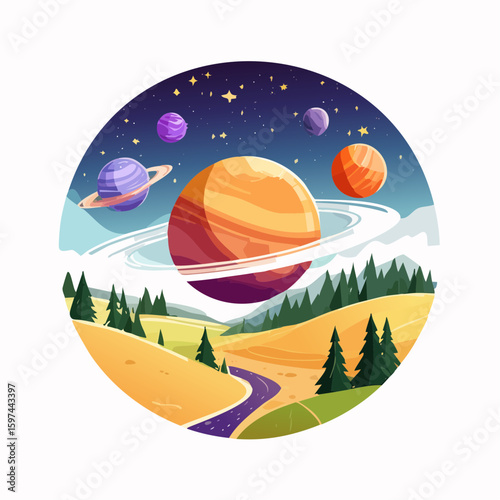 Majestic cosmic landscape with planets