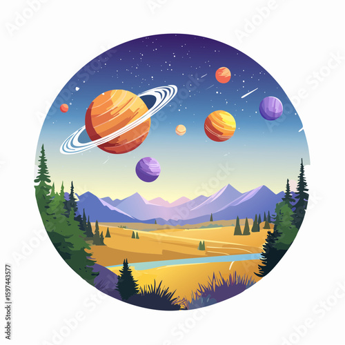 Majestic cosmic landscape with planets