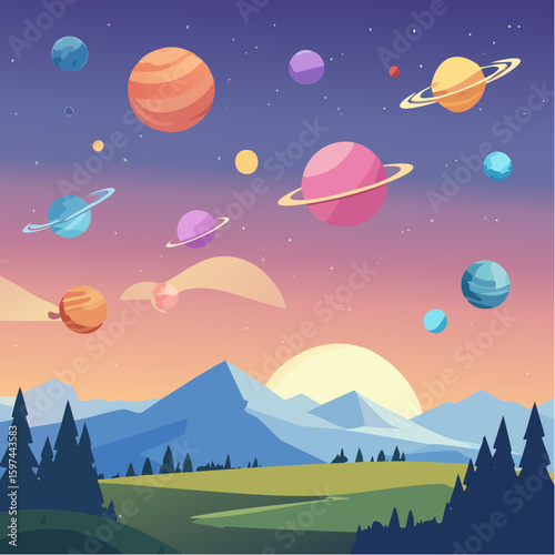 Majestic cosmic landscape with planets