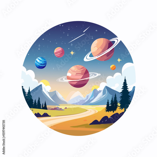 Majestic cosmic landscape with planets