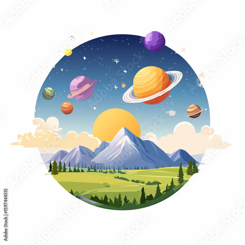 Majestic cosmic landscape with planets