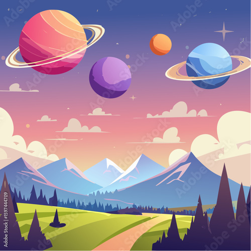 Majestic cosmic landscape with planets