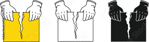 Hands tearing paper vector illustration concept of breaking document ripping sheet in different styles vector