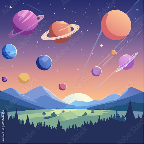 Majestic cosmic landscape with planets