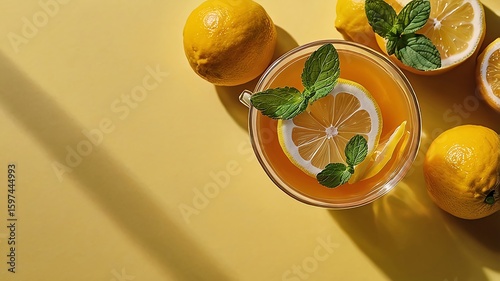orange slices and orange drink in a glass with a yellow background like orange peel.