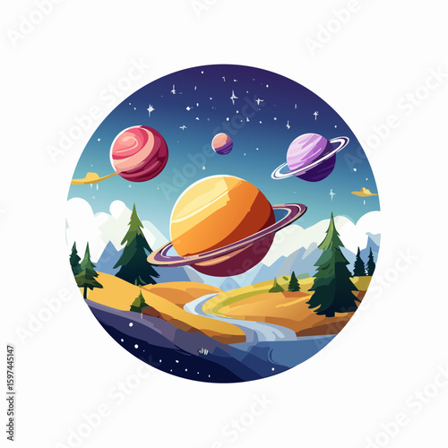 Majestic cosmic landscape with planets