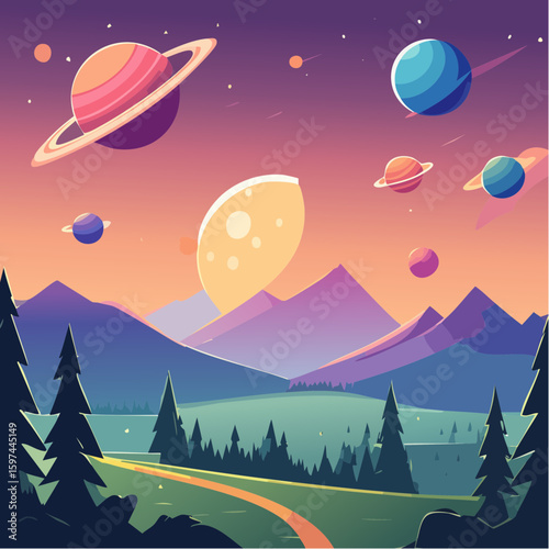 Majestic cosmic landscape with planets