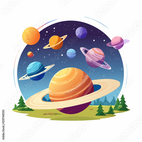 Majestic cosmic landscape with planets