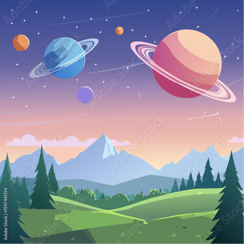 Majestic cosmic landscape with planets