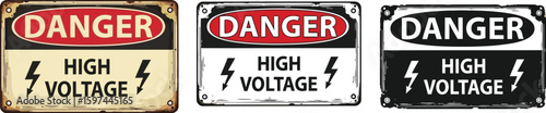 Danger high voltage sign vector set warning electrical hazard safety caution signs vintage grunge style design vector