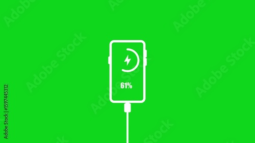 Mobile charging with battery charge indicator and USB cable plug animation.Smartphone fast charging concept.