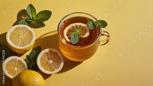 orange slices and orange drink in a glass with a yellow background like orange peel.