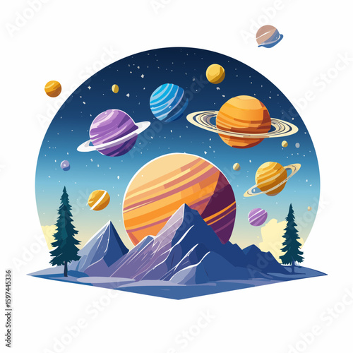 Majestic cosmic landscape with planets