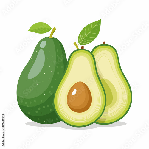 Set of fresh whole and sliced avocado