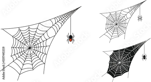 Halloween spider web vector illustration set spooky spiderweb design for halloween party decor vector