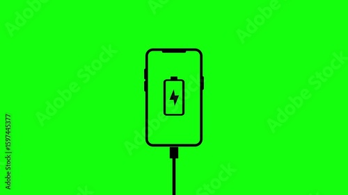 Mobile charging with battery charge indicator and USB cable plug animation.Smartphone fast charging concept.