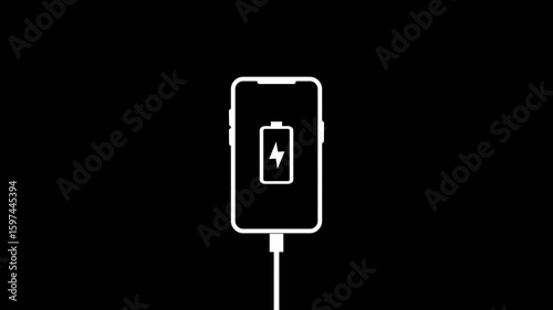 Mobile charging with battery charge indicator and USB cable plug animation.Smartphone fast charging concept.
