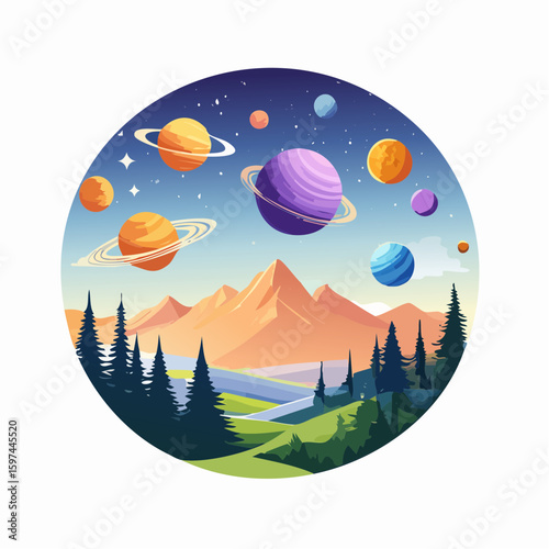 Majestic cosmic landscape with planets