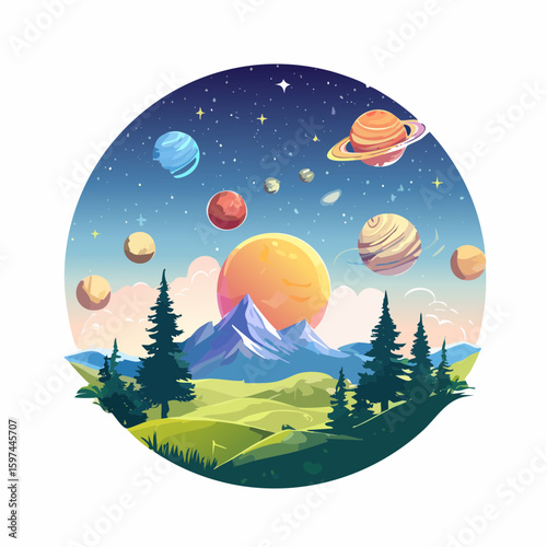 Majestic cosmic landscape with planets